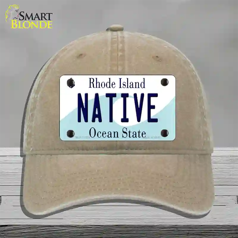 Native Rhode Island State Novelty License Plate Hat Unconstructed Cotton / Khaki