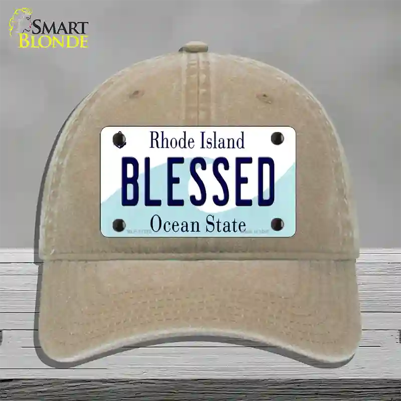 Blessed Rhode Island State Novelty License Plate Hat Unconstructed Cotton / Khaki