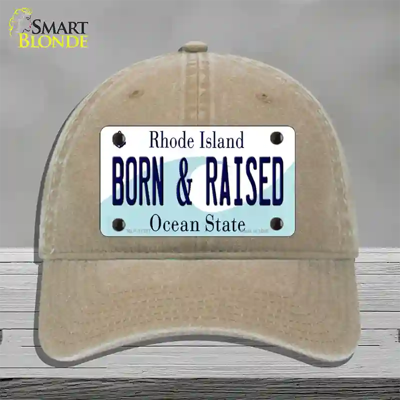 Born and Raised Rhode Island State Novelty License Plate Hat Unconstructed Cotton / Khaki