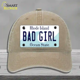 Bad Girl Rhode Island State Novelty License Plate Hat Unconstructed Cotton / Khaki