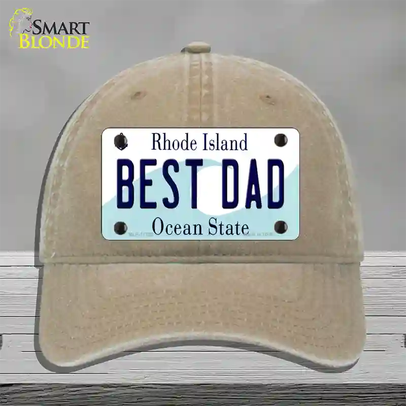 Best Dad Rhode Island State Novelty License Plate Hat Unconstructed Cotton / Khaki