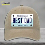 Best Dad Rhode Island State Novelty License Plate Hat Unconstructed Cotton / Khaki