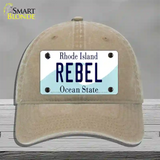 Rebel Rhode Island State Novelty License Plate Hat Unconstructed Cotton / Khaki