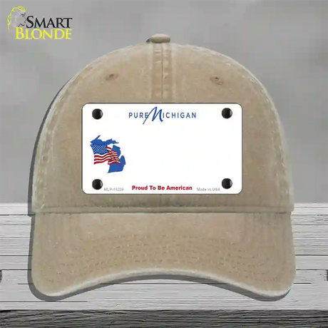 Pure Michigan Proud To Be American Novelty License Plate Hat Unconstructed Cotton / Khaki