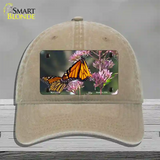 Butterfly Monarch On Flower Novelty License Plate Hat Unconstructed Cotton / Khaki