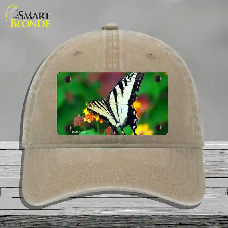 Butterfly Black and White Novelty License Plate Hat Unconstructed Cotton / Khaki