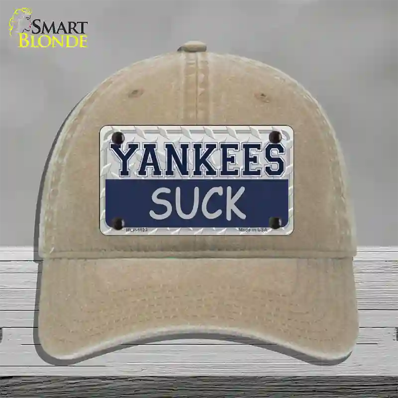 Yankees Suck Novelty License Plate Hat Unconstructed Cotton / Khaki