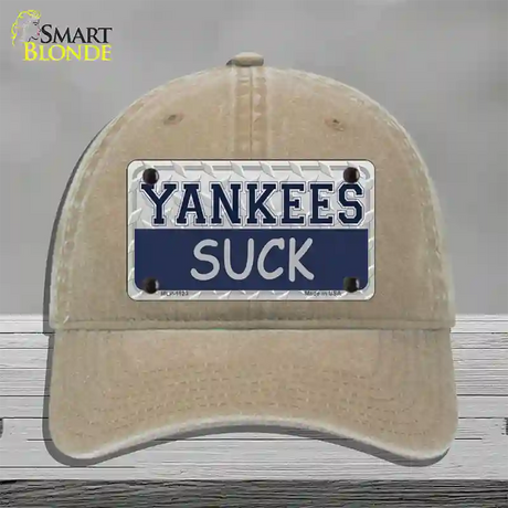 Yankees Suck Novelty License Plate Hat Unconstructed Cotton / Khaki