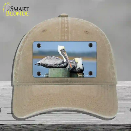 Pelican Two On Pier Novelty License Plate Hat Unconstructed Cotton / Khaki