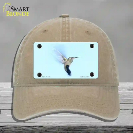 Hummingbird In Flight, Blue Novelty License Plate Hat Unconstructed Cotton / Khaki