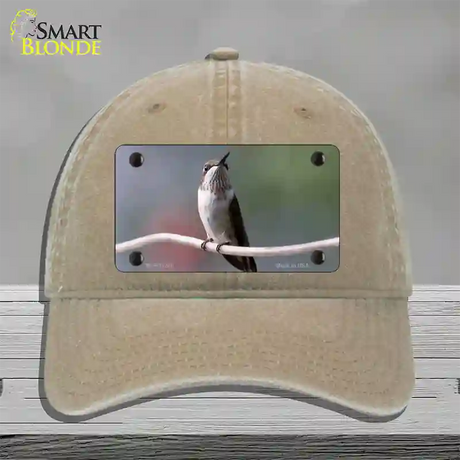 Hummingbird Perched On Branch Novelty License Plate Hat Unconstructed Cotton / Khaki