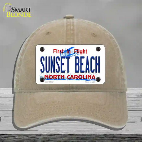 Sunset Beach North Carolina State Novelty License Plate Hat Unconstructed Cotton / Khaki