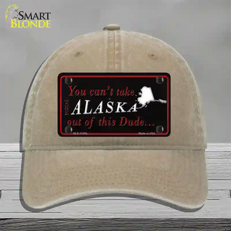 Alaska Dude Novelty License Plate Hat Unconstructed Cotton / Khaki