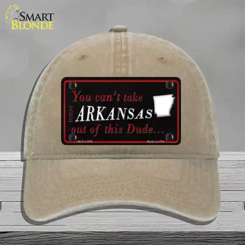 Arkansas Dude Novelty License Plate Hat Unconstructed Cotton / Khaki