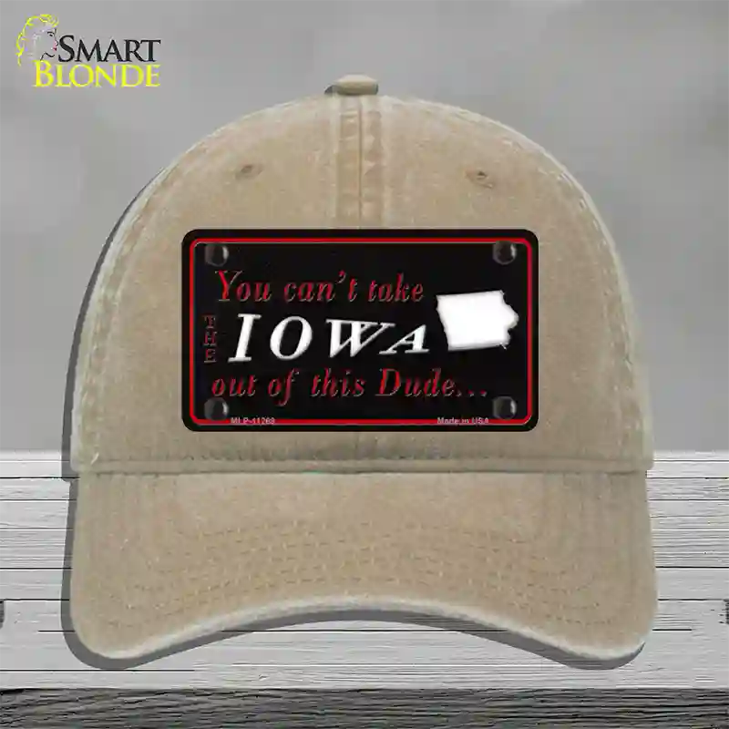 Iowa Dude Novelty License Plate Hat Unconstructed Cotton / Khaki