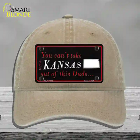 Kansas Dude Novelty License Plate Hat Unconstructed Cotton / Khaki