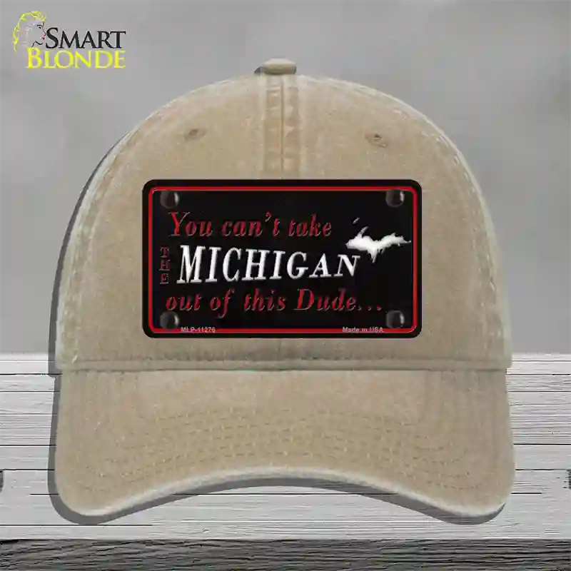 Michigan Dude Novelty License Plate Hat Unconstructed Cotton / Khaki