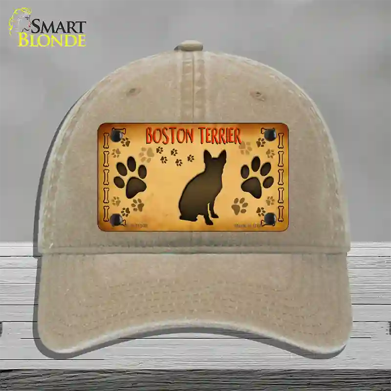 Boston Terrier Novelty License Plate Hat Unconstructed Cotton / Khaki