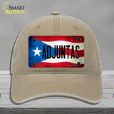 Adjuntas Puerto Rico Flag Novelty License Plate Hat Unconstructed Cotton / Khaki