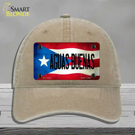 Aguas Buenas Puerto Rico Flag Novelty License Plate Hat Unconstructed Cotton / Khaki