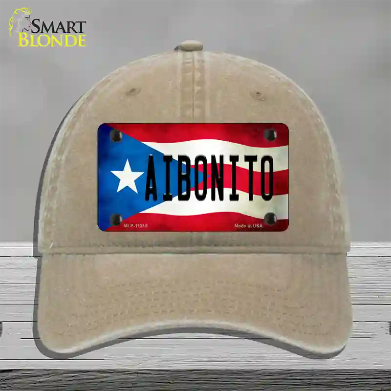 Aibonito Puerto Rico Flag Novelty License Plate Hat Unconstructed Cotton / Khaki