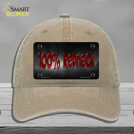 100% Redneck Novelty License Plate Hat Unconstructed Cotton / Khaki