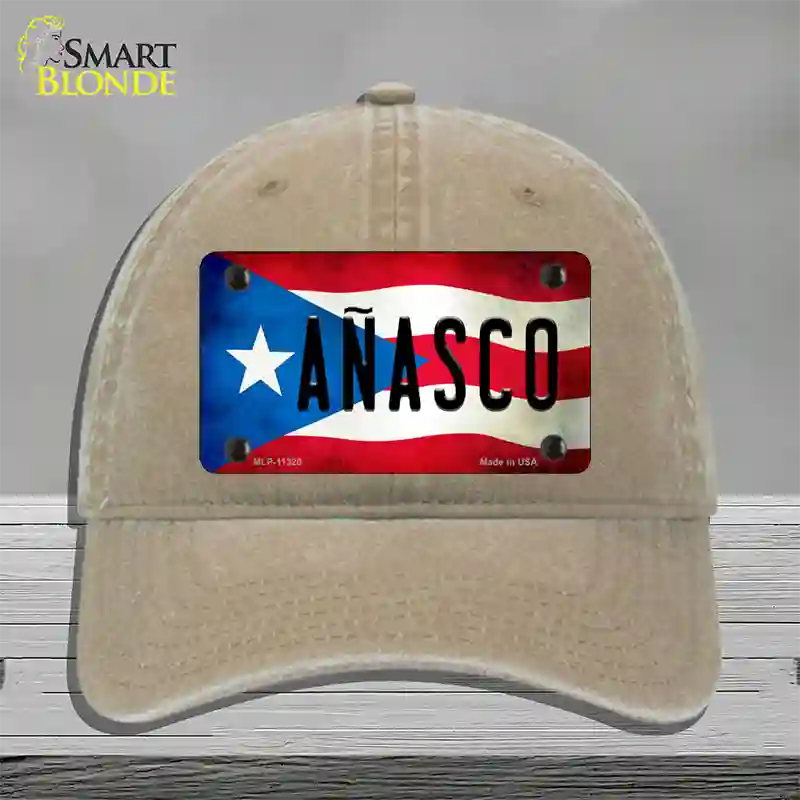 Anasco Puerto Rico Flag Novelty License Plate Hat Unconstructed Cotton / Khaki