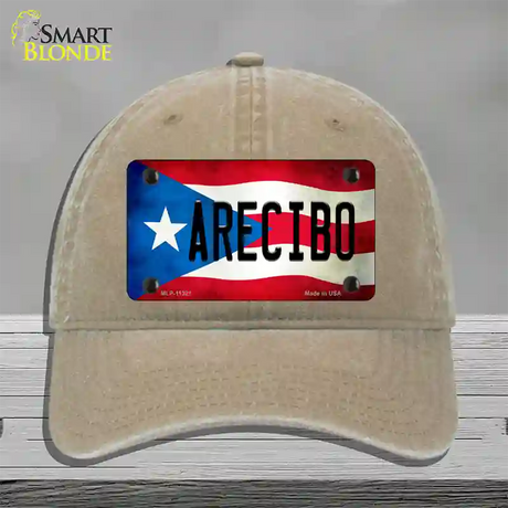 Arecibo Puerto Rico Flag Novelty License Plate Hat Unconstructed Cotton / Khaki