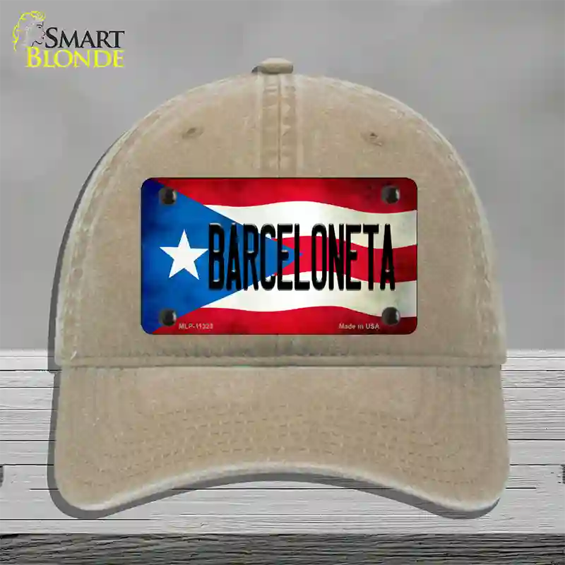 Barceloneta Puerto Rico Flag Novelty License Plate Hat Unconstructed Cotton / Khaki