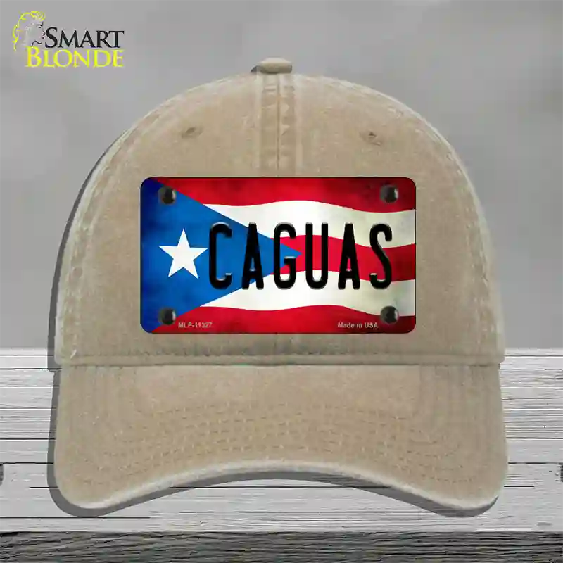 Caguas Puerto Rico Flag Novelty License Plate Hat Unconstructed Cotton / Khaki