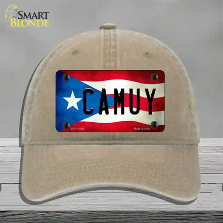 Camuy Puerto Rico Flag Novelty License Plate Hat Unconstructed Cotton / Khaki