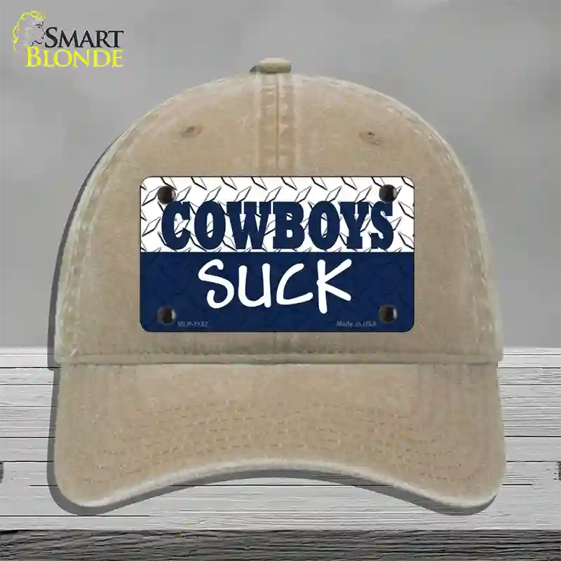 Cowboys Suck Novelty License Plate Hat Unconstructed Cotton / Khaki