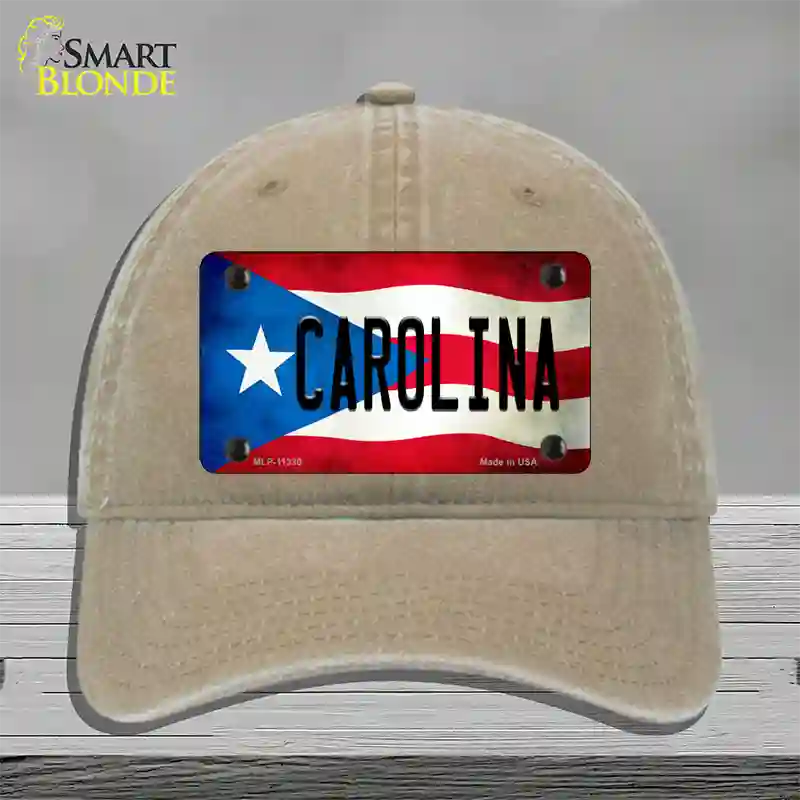 Carolina Puerto Rico Flag Novelty License Plate Hat Unconstructed Cotton / Khaki