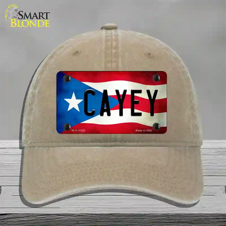 Cayey Puerto Rico Flag Novelty License Plate Hat Unconstructed Cotton / Khaki