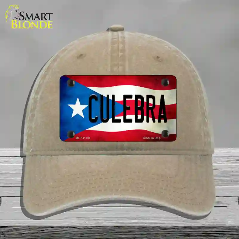 Culebra Puerto Rico Flag Novelty License Plate Hat Unconstructed Cotton / Khaki