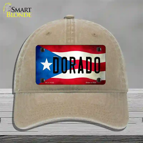 Dorado Puerto Rico Flag Novelty License Plate Hat Unconstructed Cotton / Khaki