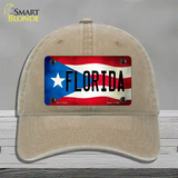 Florida Puerto Rico Flag Novelty License Plate Hat Unconstructed Cotton / Khaki