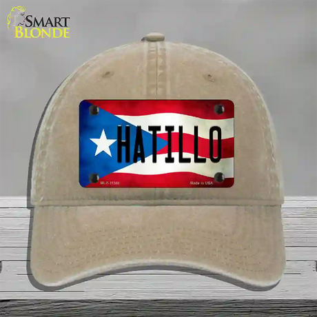 Hatillo Puerto Rico Flag Novelty License Plate Hat Unconstructed Cotton / Khaki