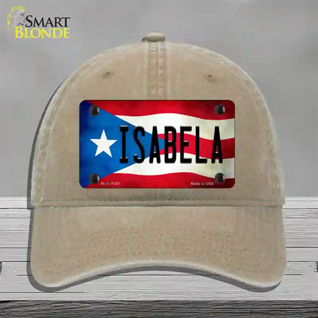 Isabela Puerto Rico Flag Novelty License Plate Hat Unconstructed Cotton / Khaki