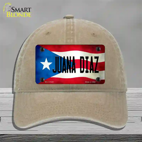 Juana Diaz Puerto Rico Flag Novelty License Plate Hat Unconstructed Cotton / Khaki