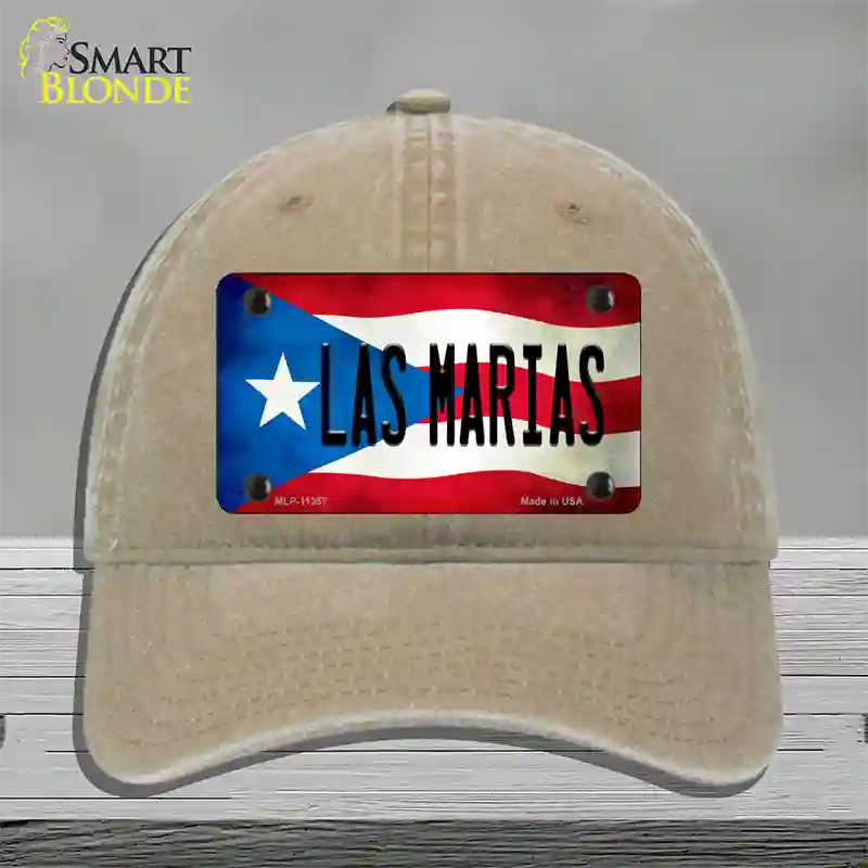 Las Marias Puerto Rico Flag Novelty License Plate Hat Unconstructed Cotton / Khaki