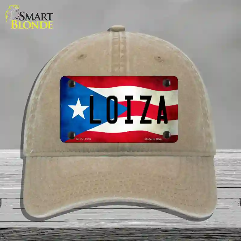 Loiza Puerto Rico Flag Novelty License Plate Hat Unconstructed Cotton / Khaki