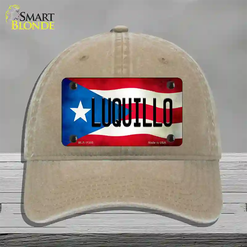 Luquillo Puerto Rico Flag Novelty License Plate Hat Unconstructed Cotton / Khaki