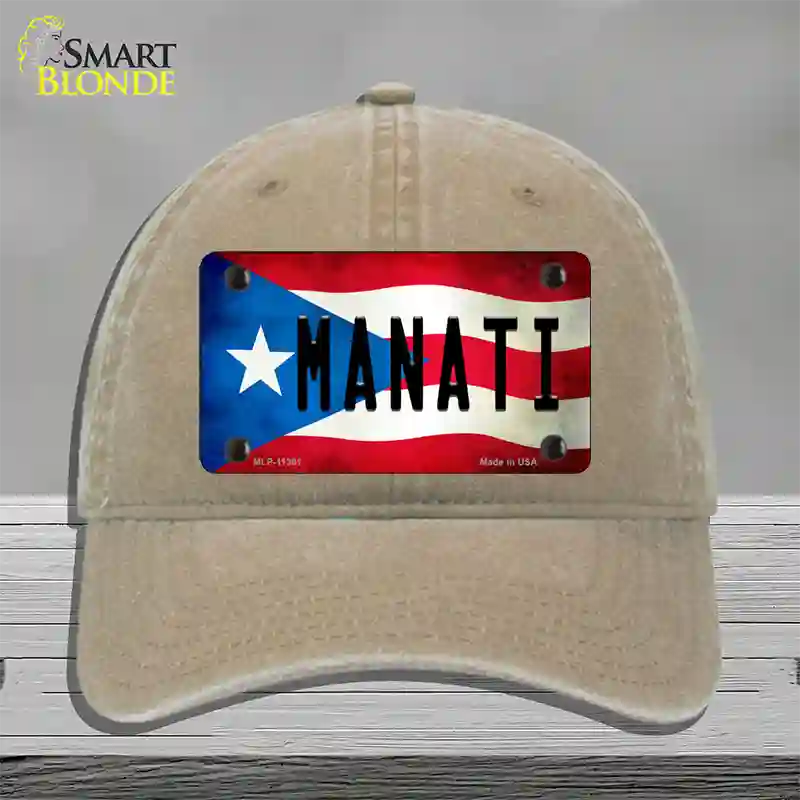 Manati Puerto Rico Flag Novelty License Plate Hat Unconstructed Cotton / Khaki