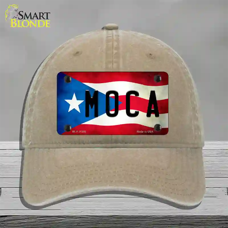 Moca Puerto Rico Flag Novelty License Plate Hat Unconstructed Cotton / Khaki