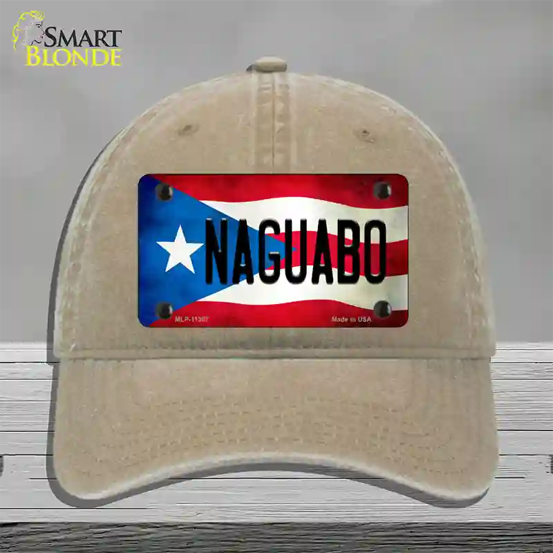 Naguabo Puerto Rico Flag Novelty License Plate Hat Unconstructed Cotton / Khaki