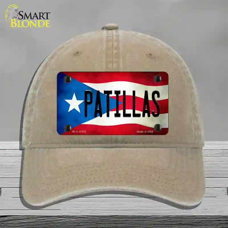 Patillas Puerto Rico Flag Novelty License Plate Hat Unconstructed Cotton / Khaki