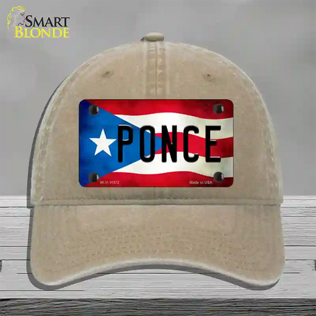 Ponce Puerto Rico Flag Novelty License Plate Hat Unconstructed Cotton / Khaki