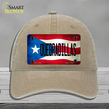 Quebradillas Puerto Rico Flag Novelty License Plate Hat Unconstructed Cotton / Khaki