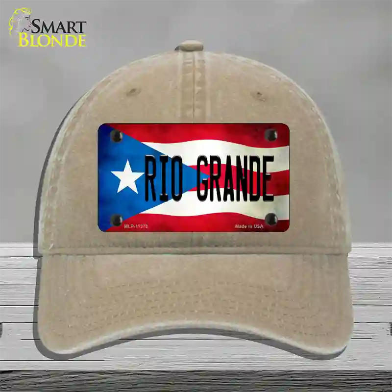 Rio Grande Puerto Rico Flag Novelty License Plate Hat Unconstructed Cotton / Khaki